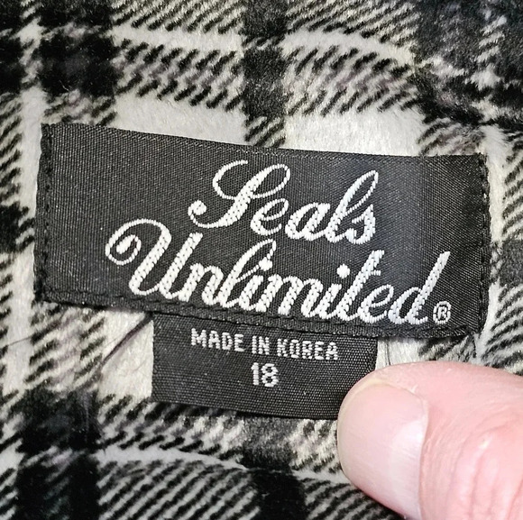 Seals Unlimited 2XL Plaid Shacket Black White 90s Y2K Grunge Flannel Shirt Retro - Picture 4 of 7
